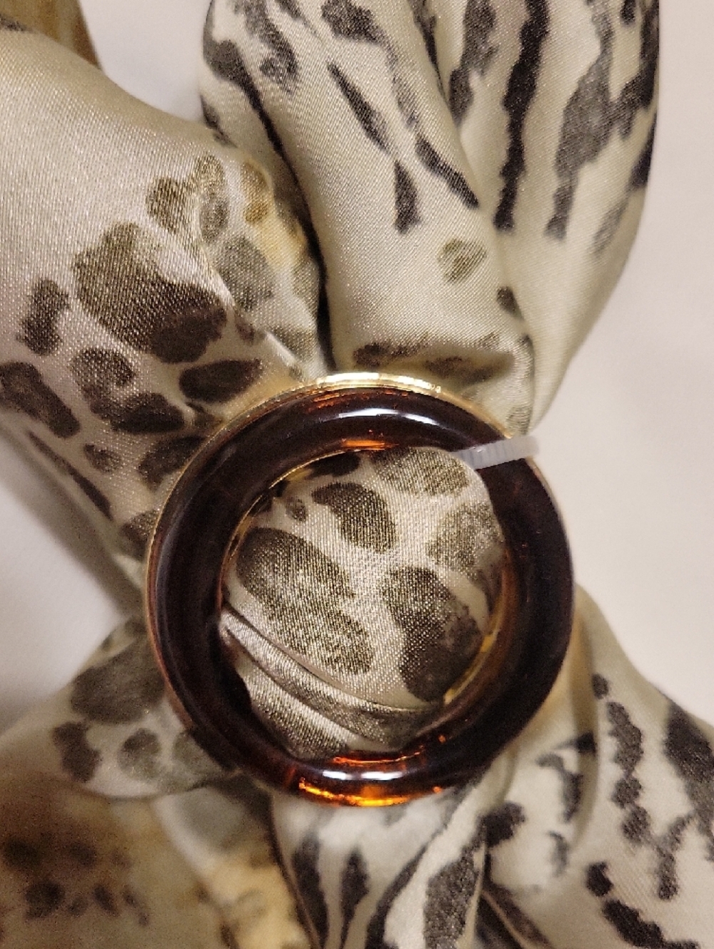 Animal-Print Silk-Look Scarf with Ring - Beige and Olive - Picture 2 of 4
